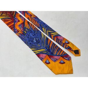 RUSH LIMBAUGH NO BOUNDARIES SILK TIE ORANGE BLUE PEACOCK FEATHER 3.7" X 63" LONG